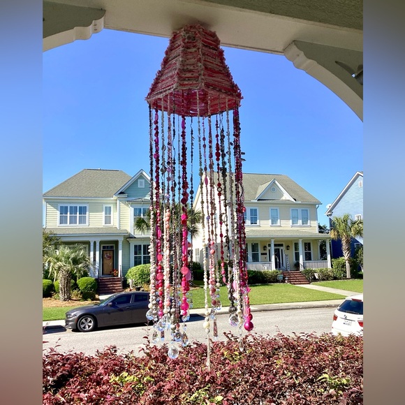 Handmade “Pretty in Pink” Porch Lampshade Chandelier PLEASE SEE VIDEO - Picture 3 of 12